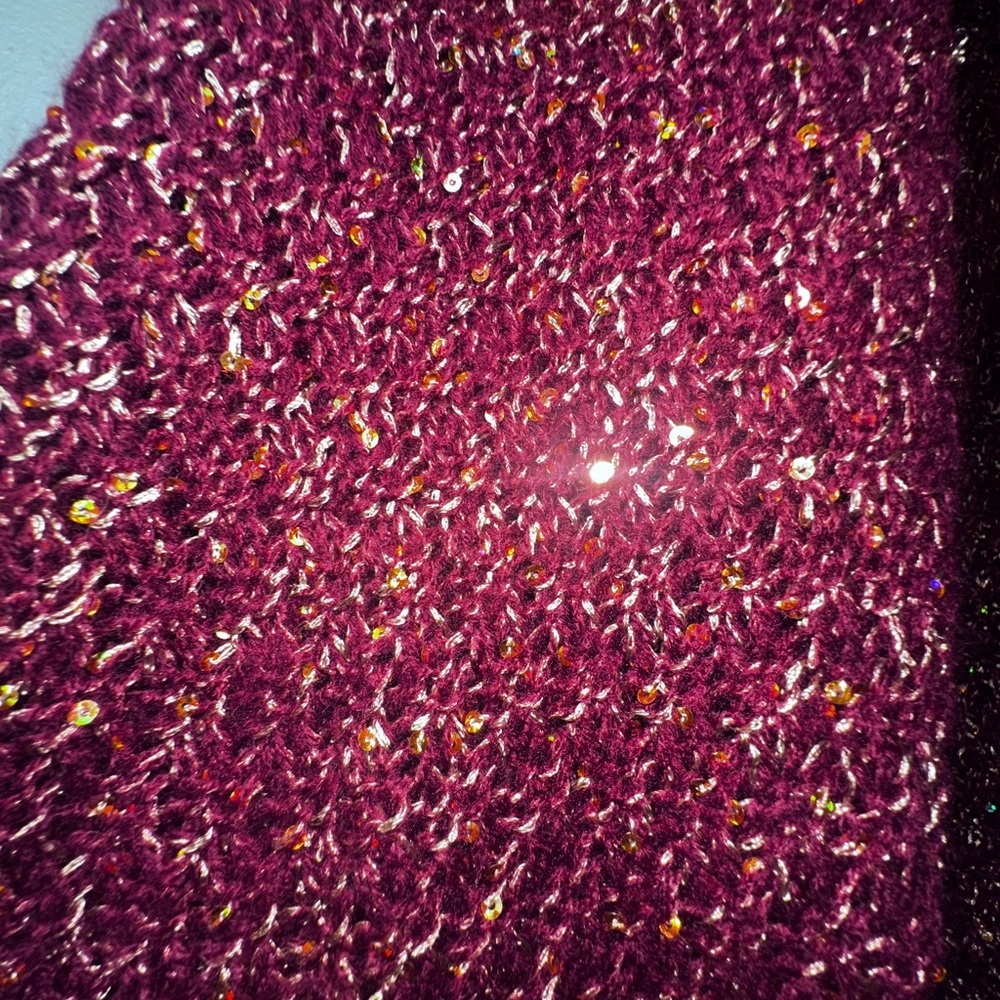 Adrienne Vittadini Sparkly Burgundy Knit Sweater Cardigan - Picture 9 of 9